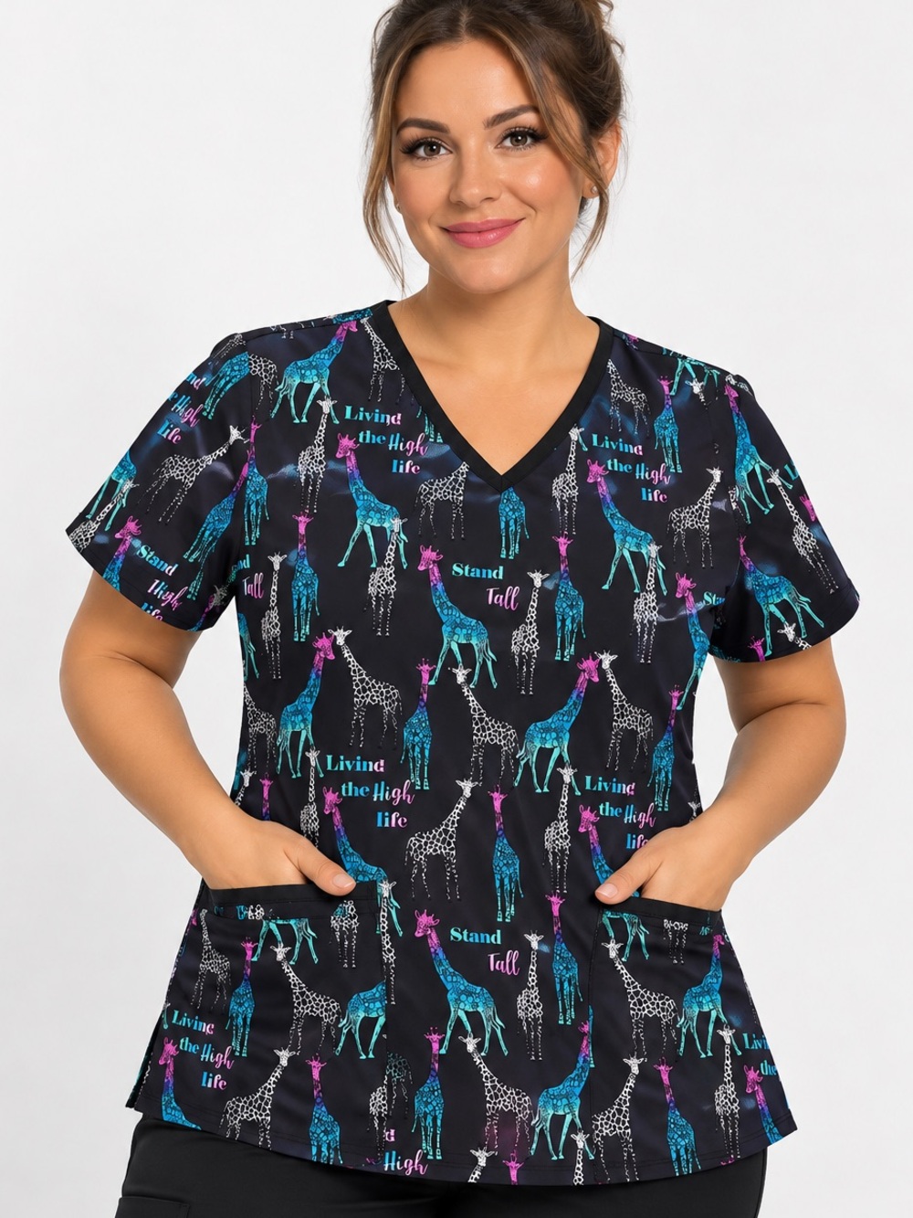 Women’s Medium Scrubstar Giraffe Print Scrub Top